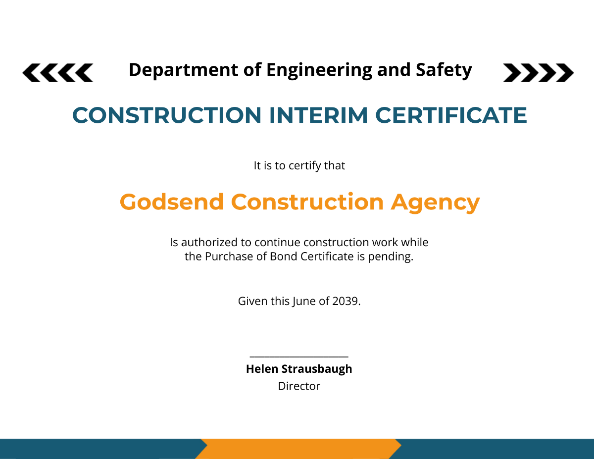 Construction Interim Certificate