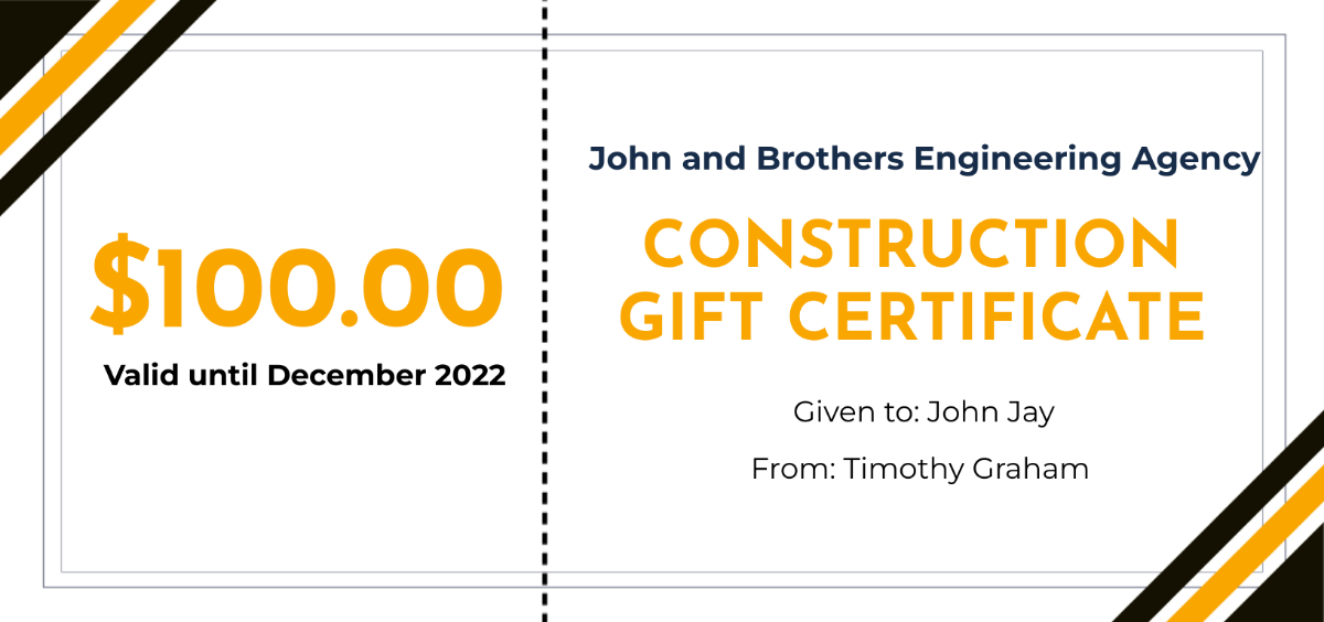 Construction Gift Certificate Template