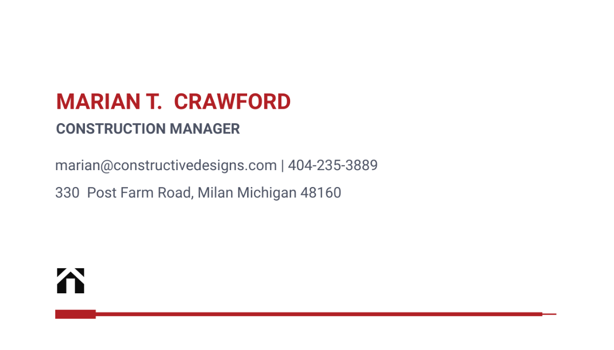 Construction Company Manager Business Card