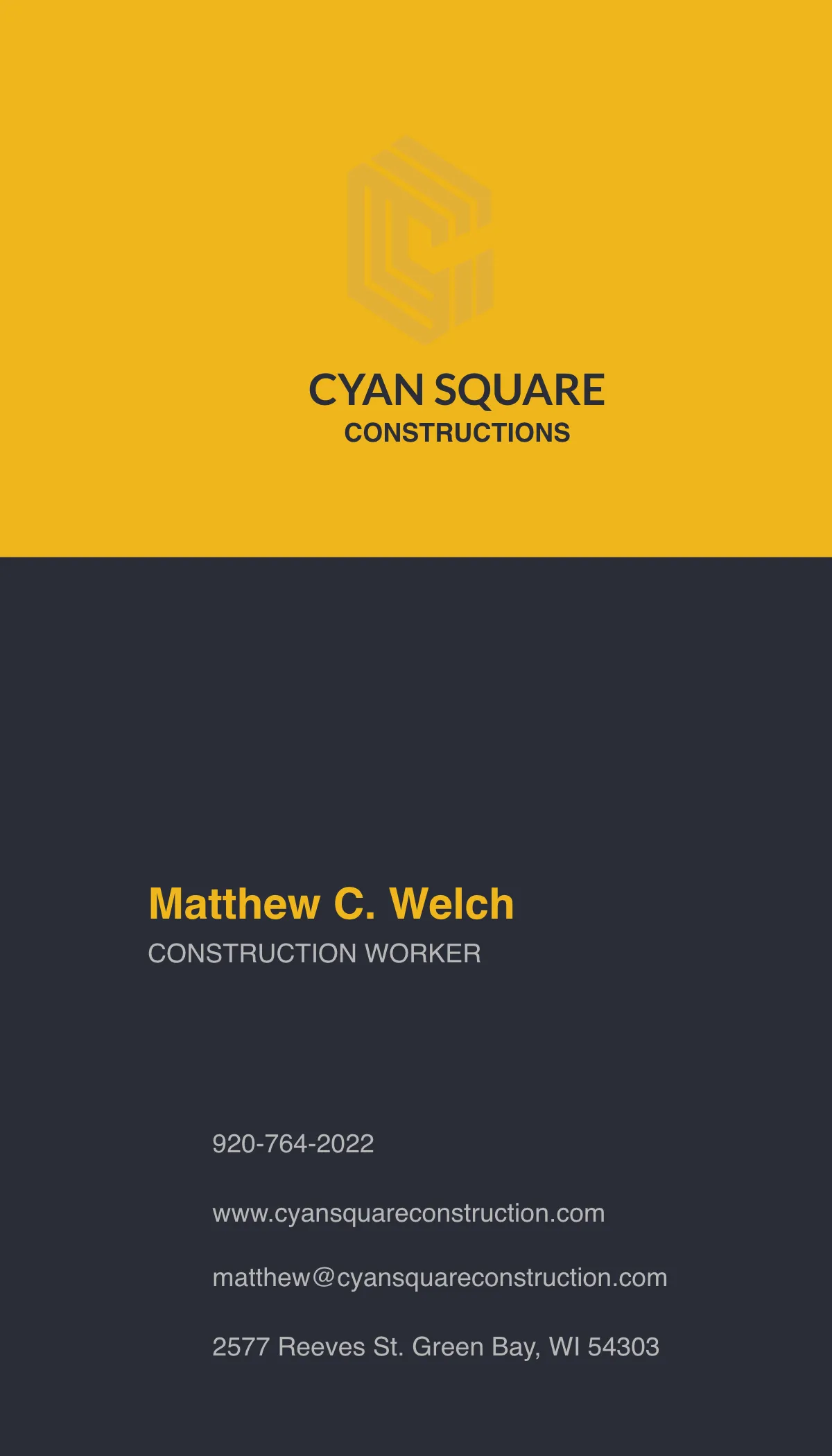 Free Commercial Construction Worker Business Card Template to Edit Online