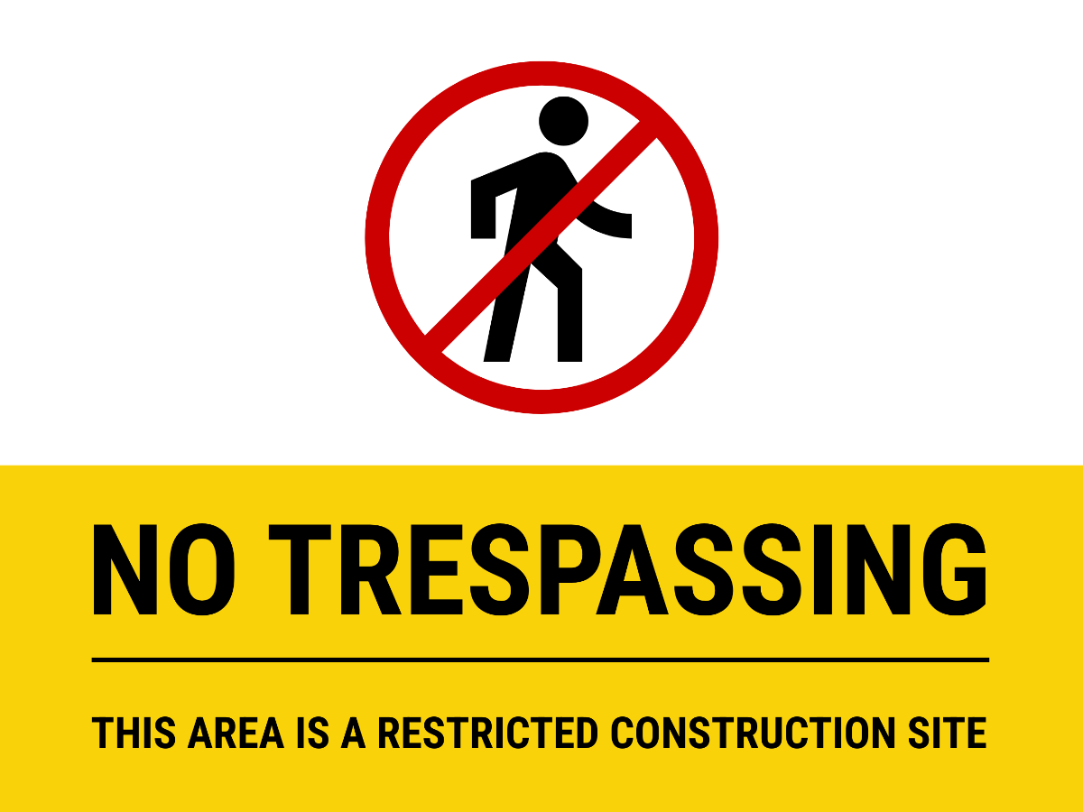 Construction Area No Trespassing Sign Template