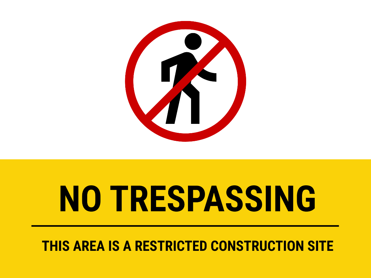 Construction Area No Trespassing Sign Template