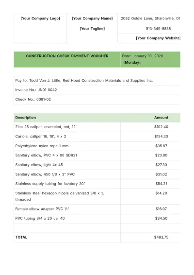 Free Construction Check Payment Voucher Template to Edit Online