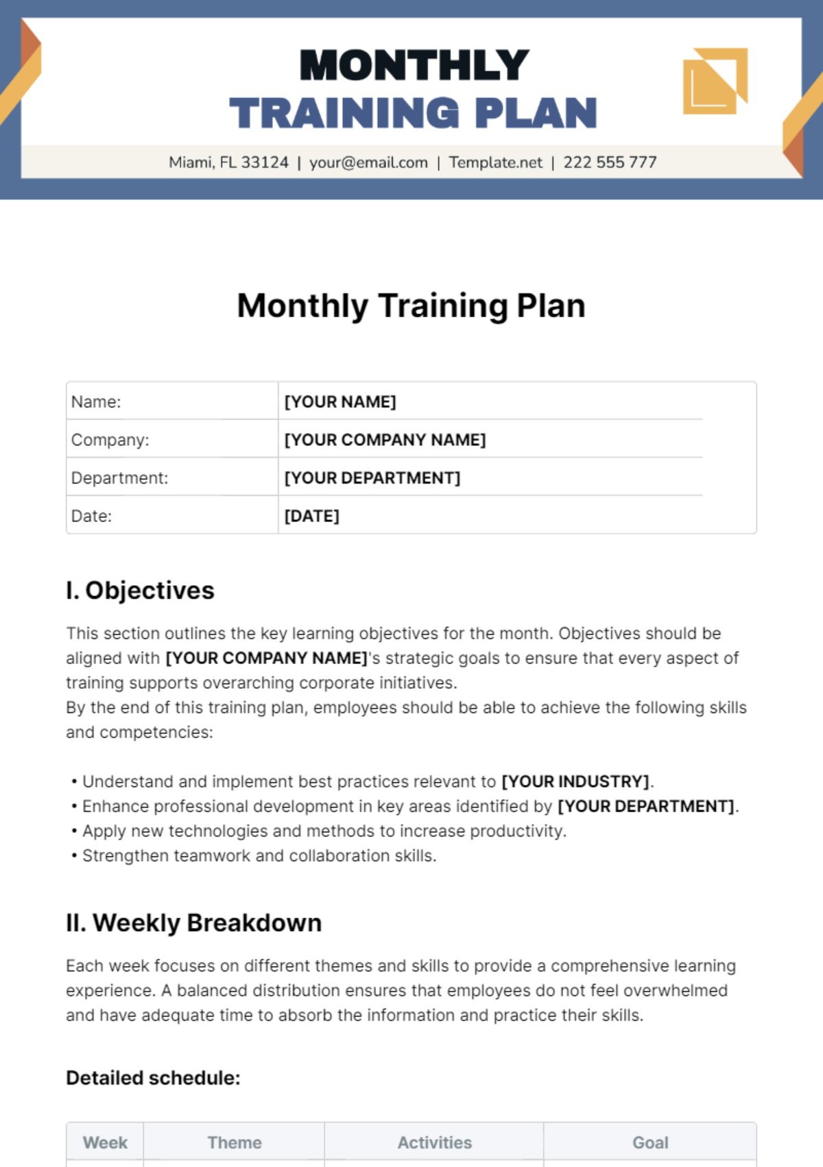 Free Monthly Training Plan Template