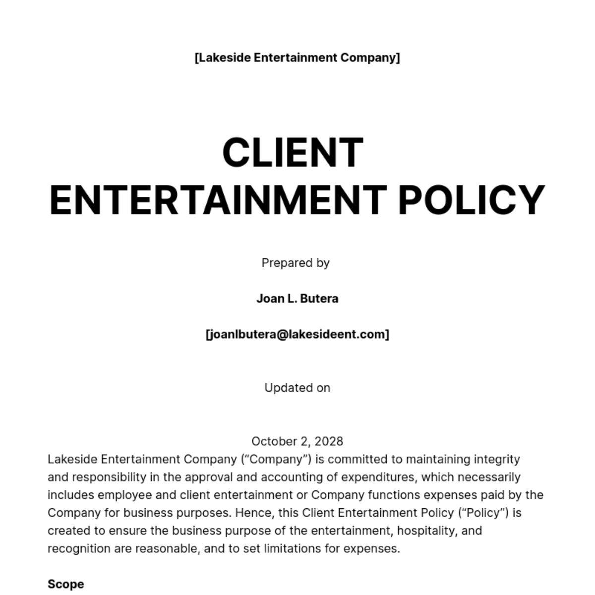 Client Entertainment Policy Template