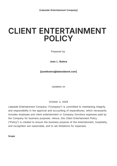 Free Client Entertainment Policy Template to Edit Online