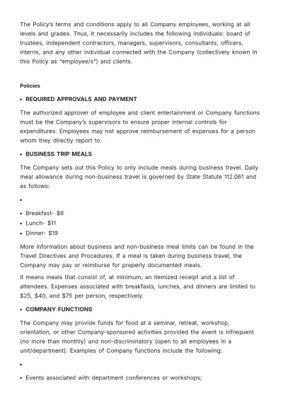 Free Client Entertainment Policy Template to Edit Online