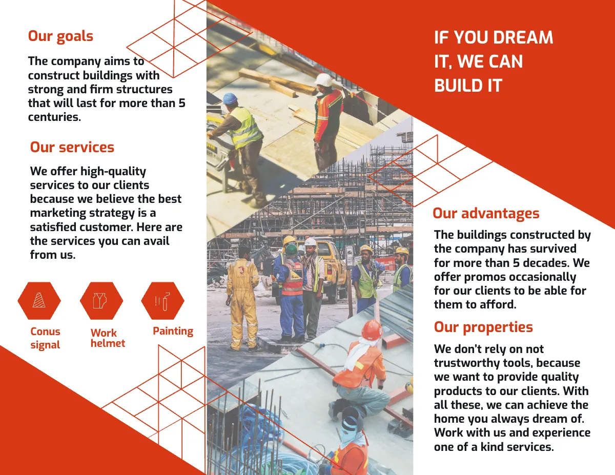 Free Construction Company Tri-Fold Brochure Template to Edit Online