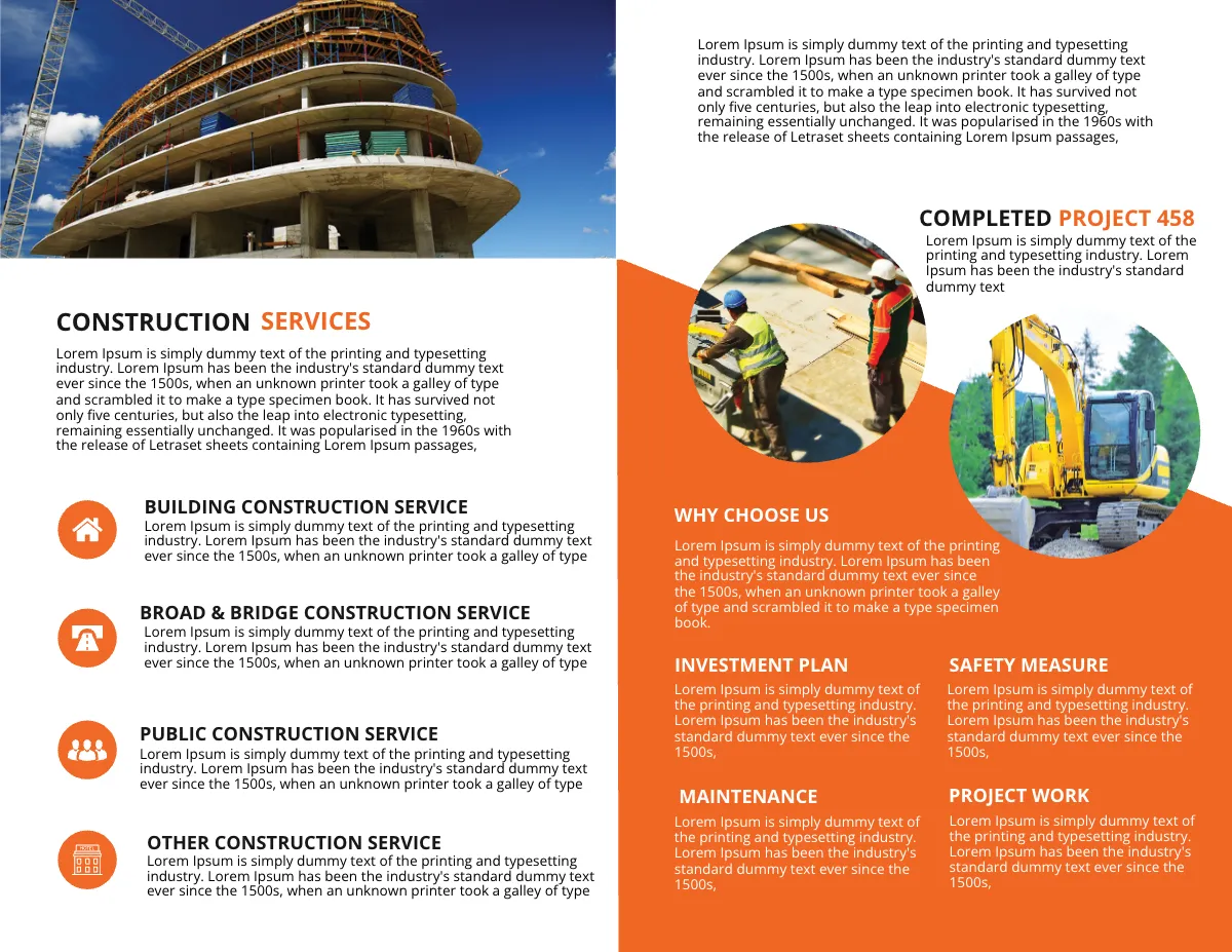 Free Construction Company Bi-Fold Brochure Template to Edit Online