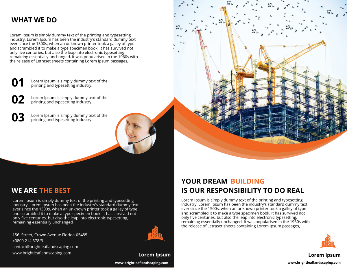 Free Construction Company Bi-Fold Brochure Template