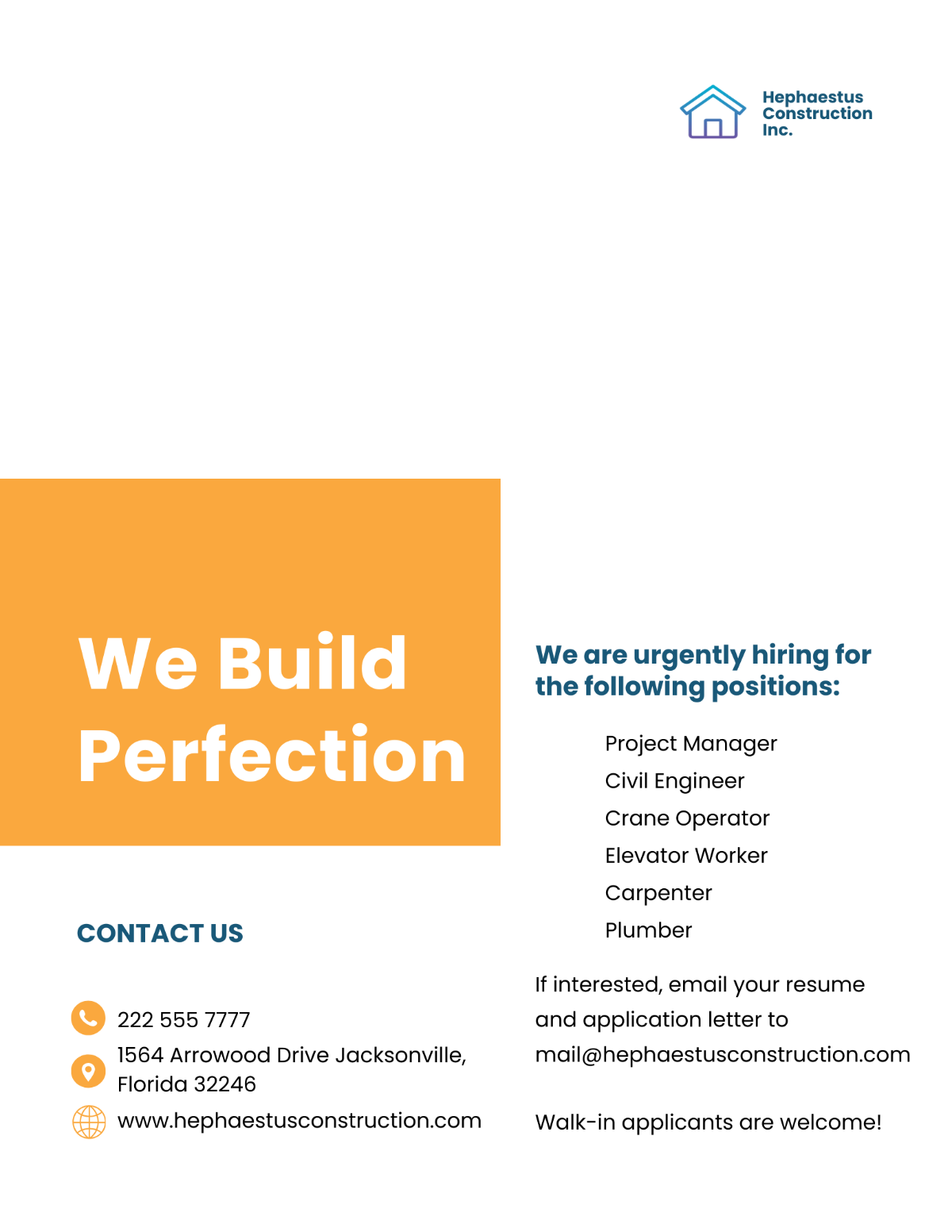 Construction Job Advertisement Flyer Template - Edit Online & Download