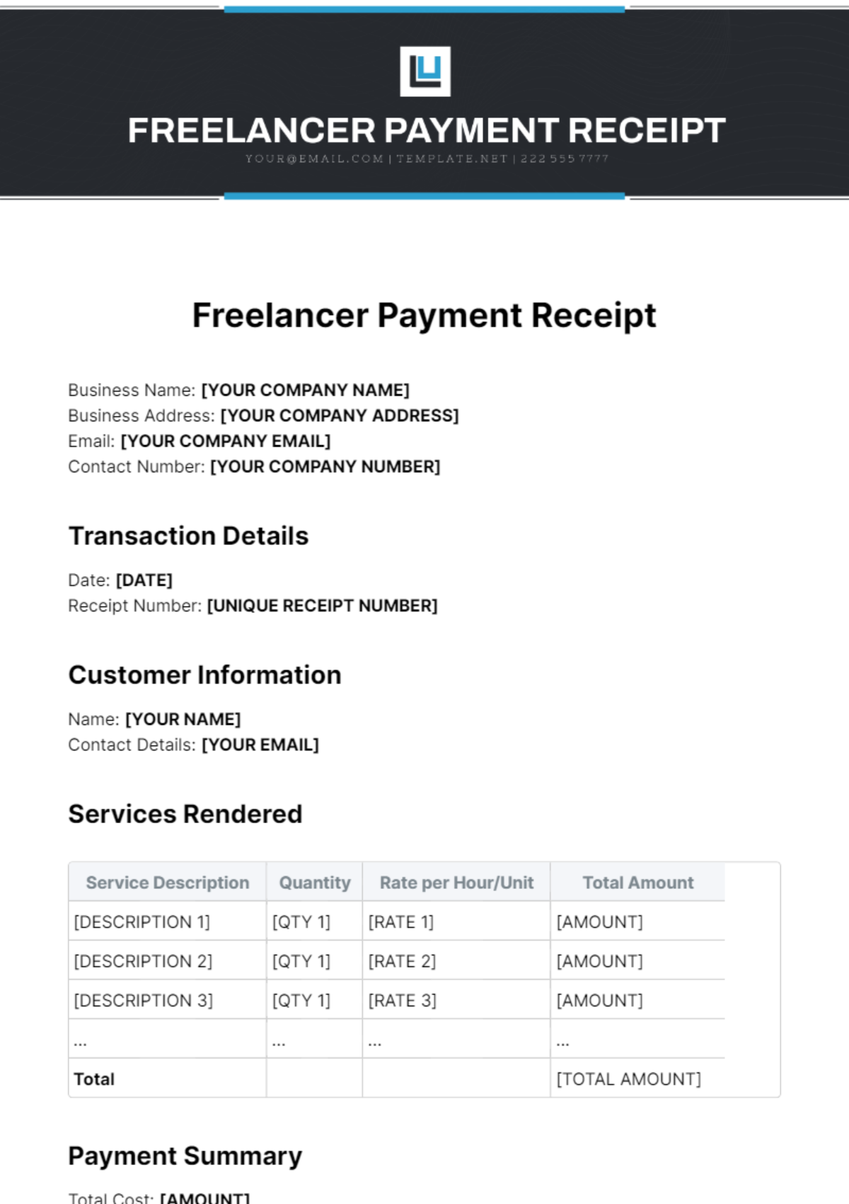 Freelancer Payment Receipt Template