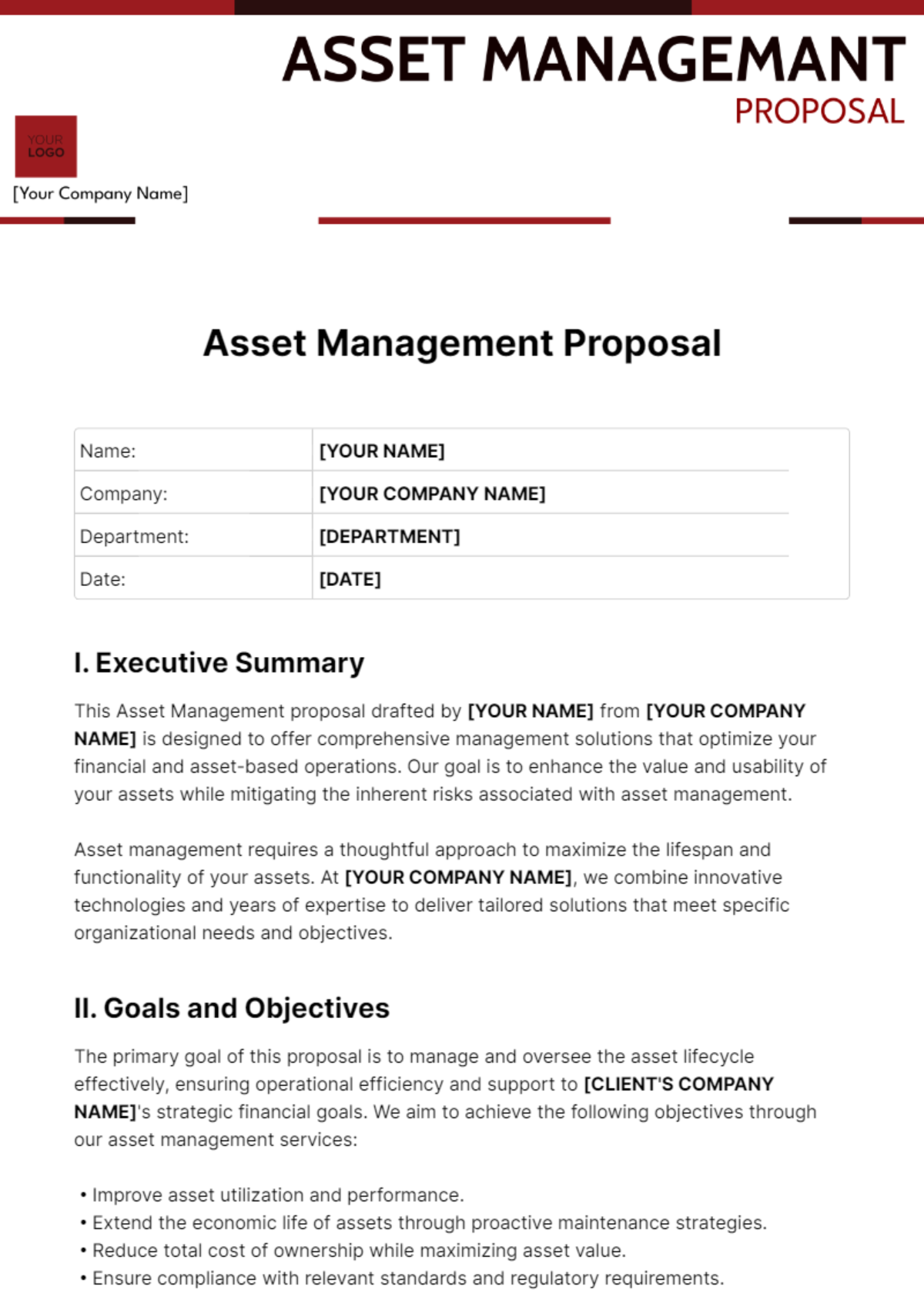 Free Asset Management Proposal Template