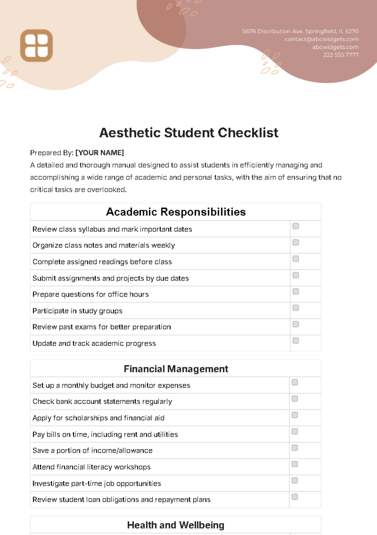 Aesthetic Student Checklist Template - Edit Online & Download