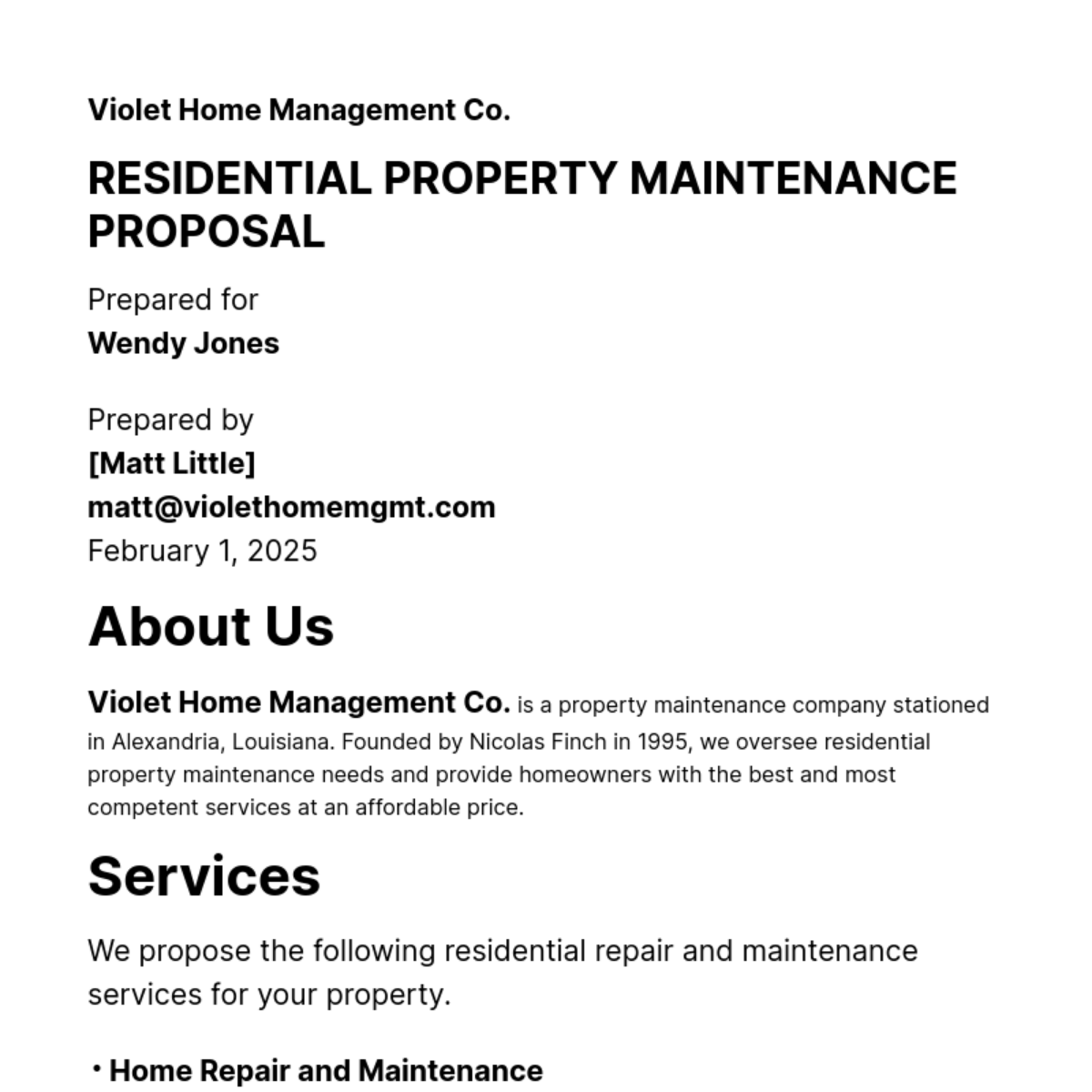 Property Maintenance Proposal Template