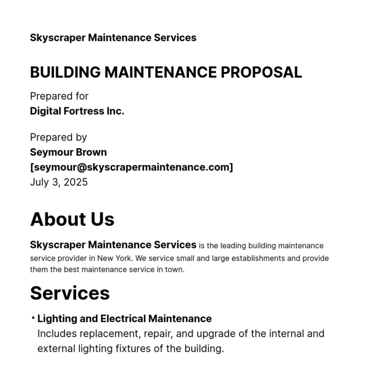 Building Maintenance Proposal Template