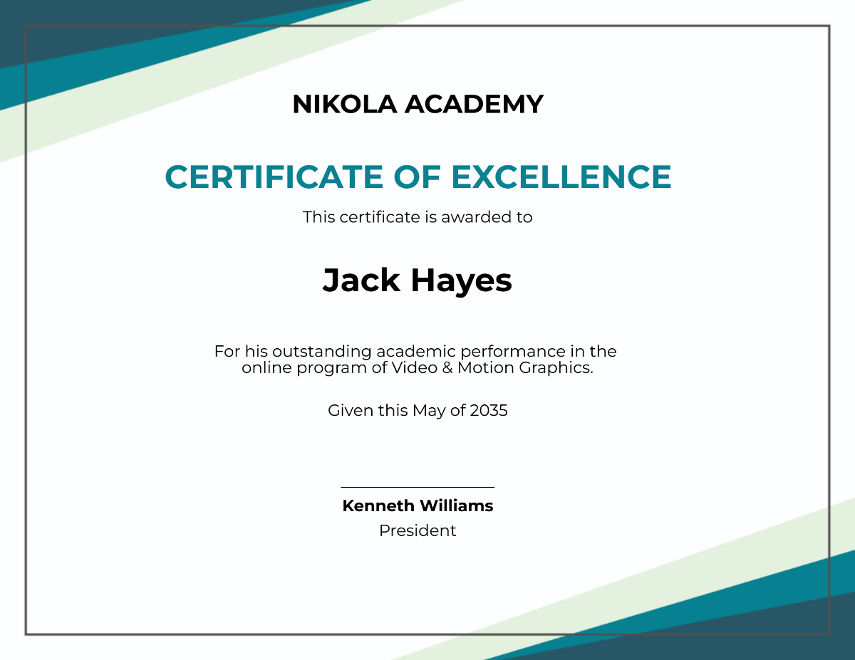 Online Academic Excellence Certificate template