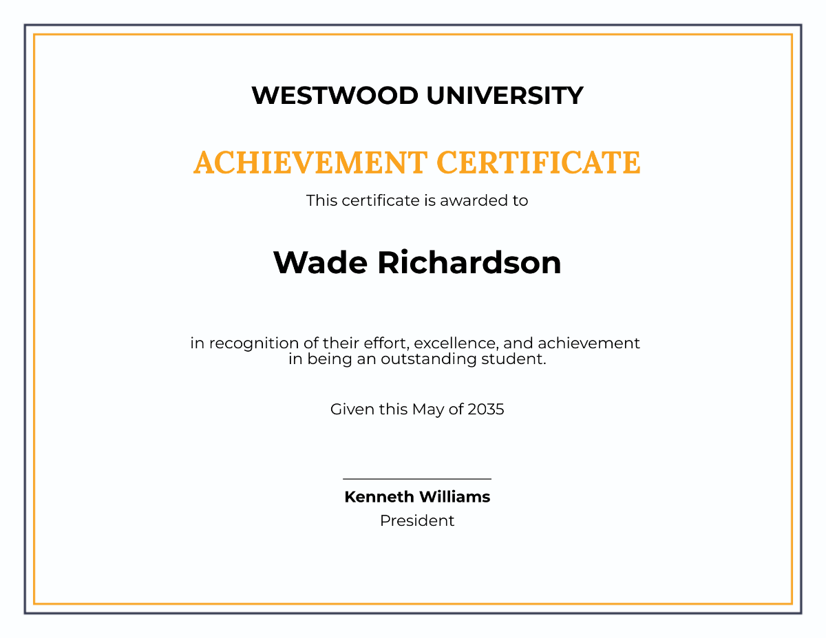 Sample Academic Achievement Award Certificate Template