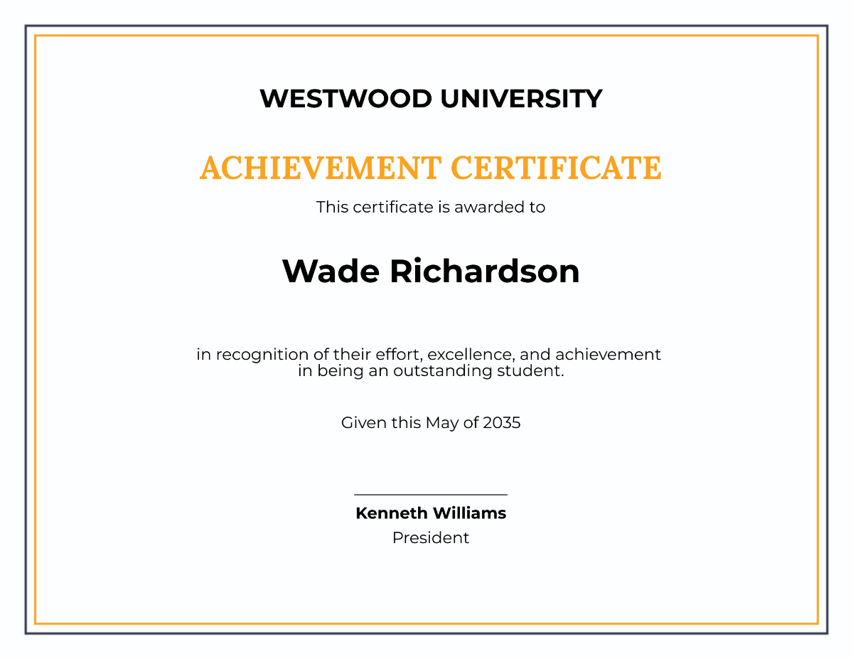 Sample Academic Achievement Award Certificate