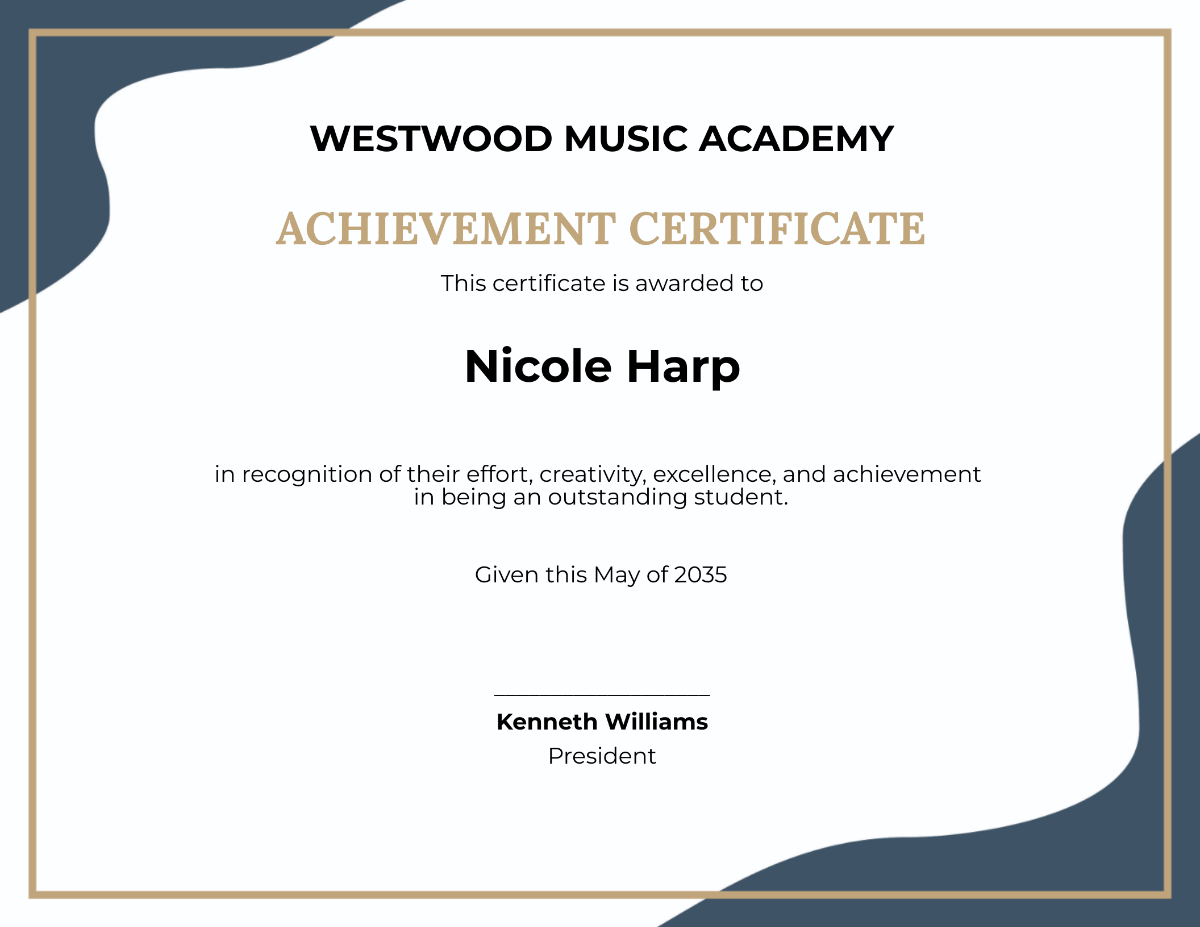 Music Academic Achievement Certificate