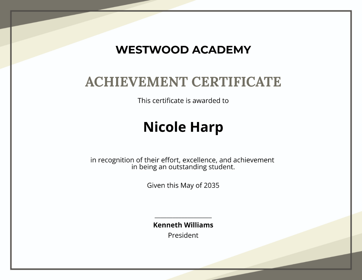 Academic Student Achievement Certificate
