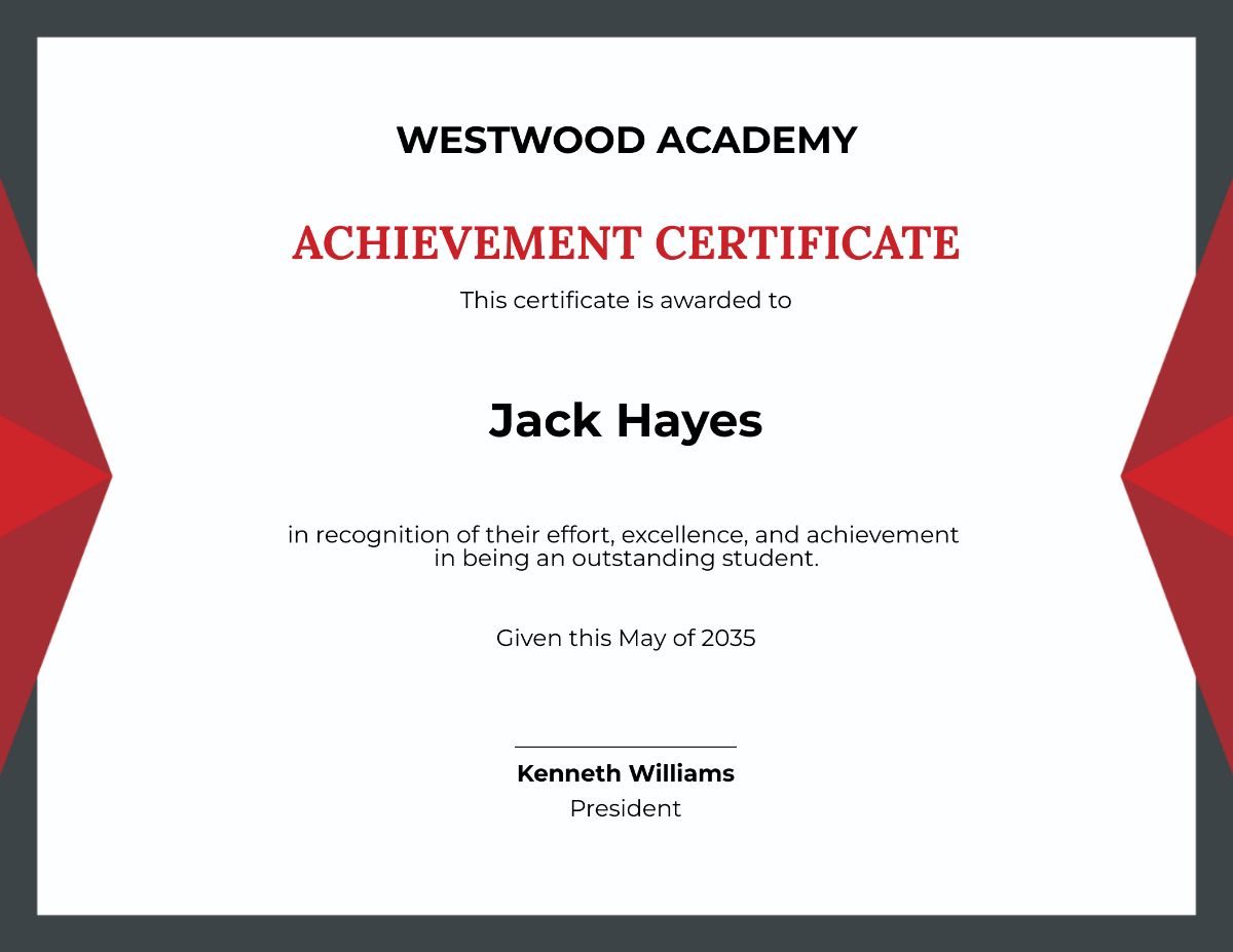 Recognition Academic Achievement Certificate Template