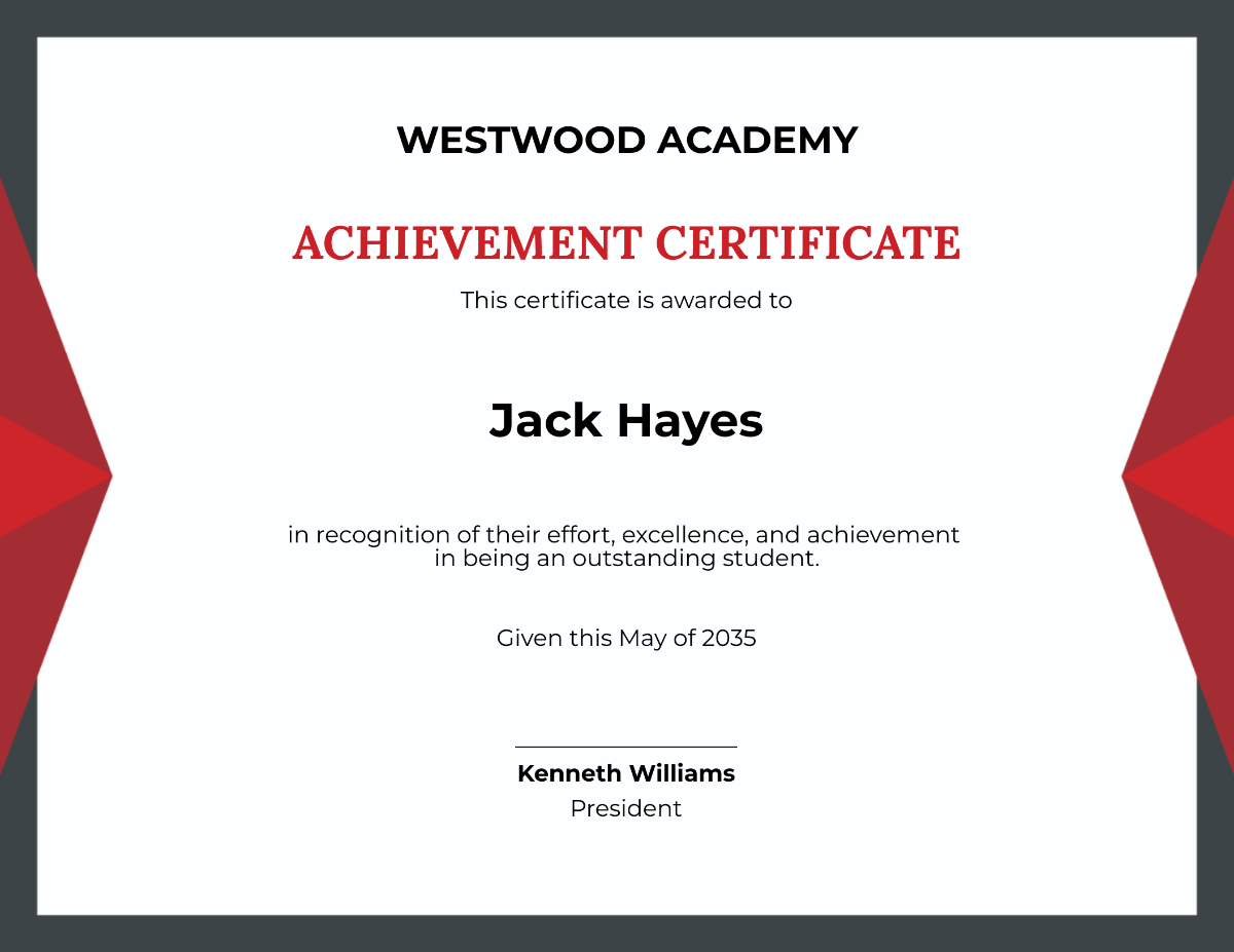 Recognition Academic Achievement Certificate