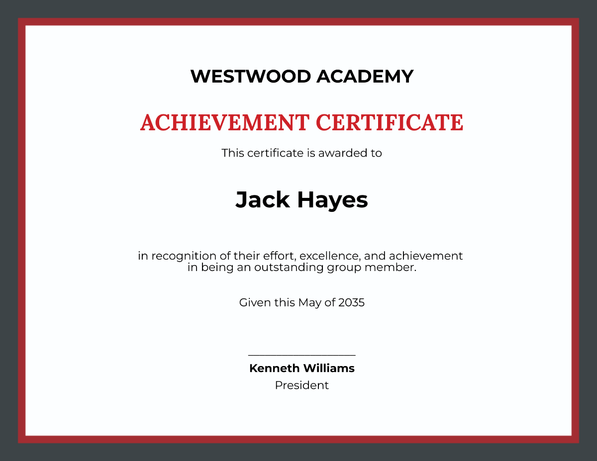 Academic Team Achievement Certificate