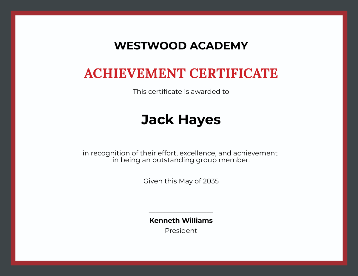 Academic Team Achievement Certificate Template