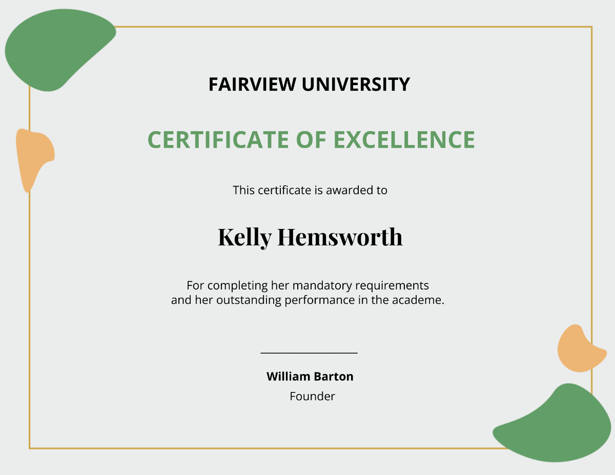 Certificate of Recognition for Academic Excellence