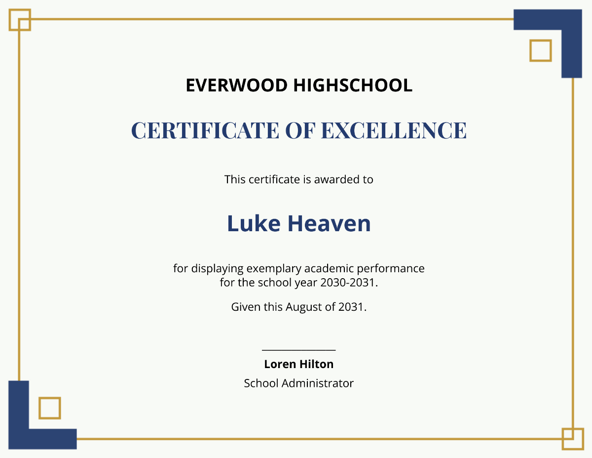 high school academic excellence certificate