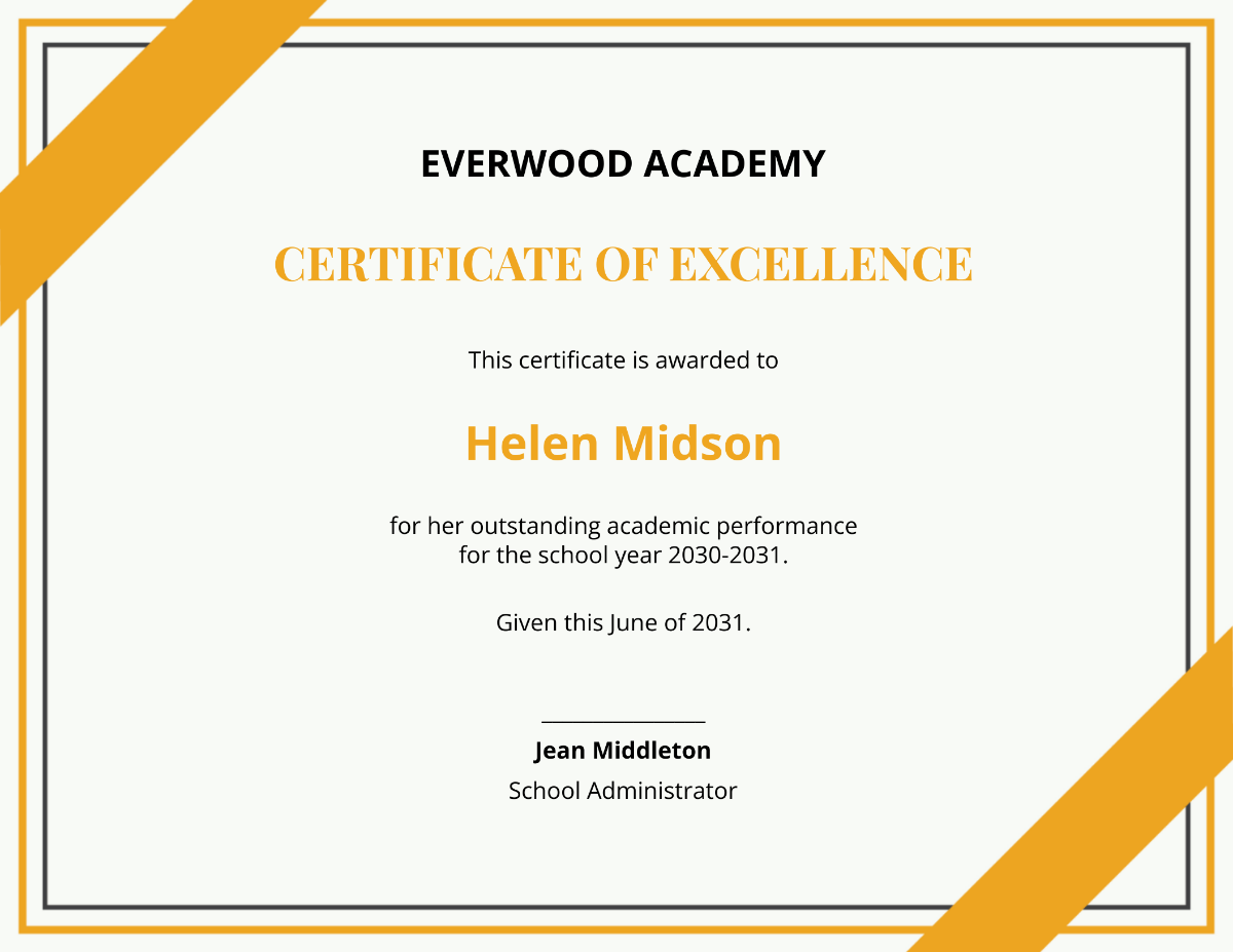 Sample academic excellence certificate template