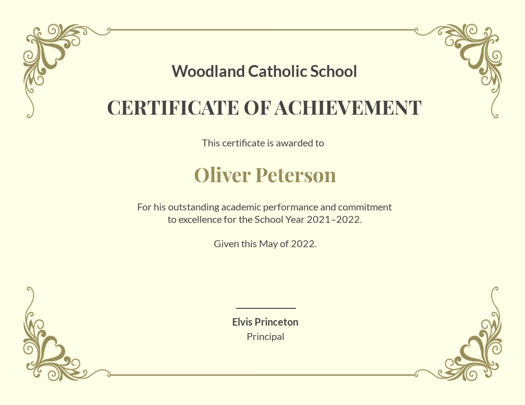 Academic Achievement Certificate Template - Word  Template.net For Word Certificate Of Achievement Template