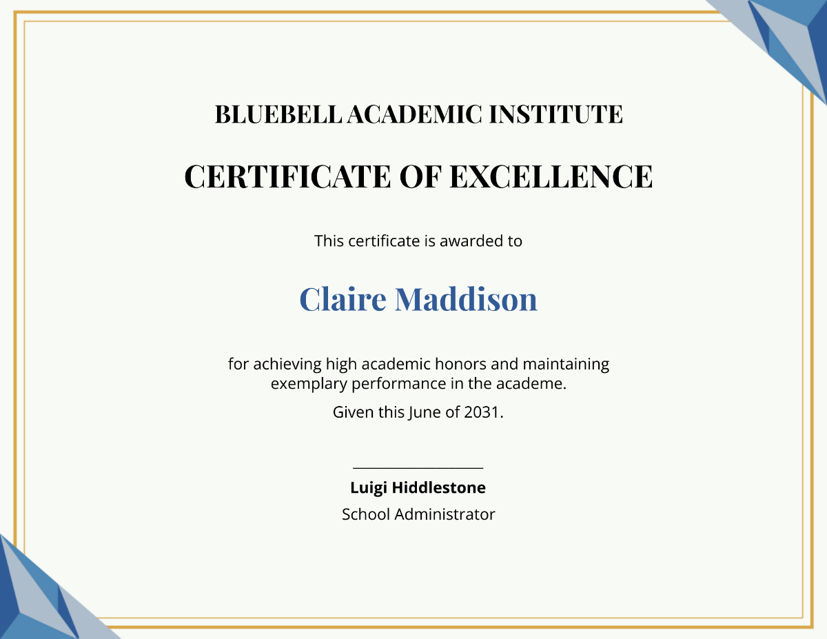 Printable Academic Achievement certificate template