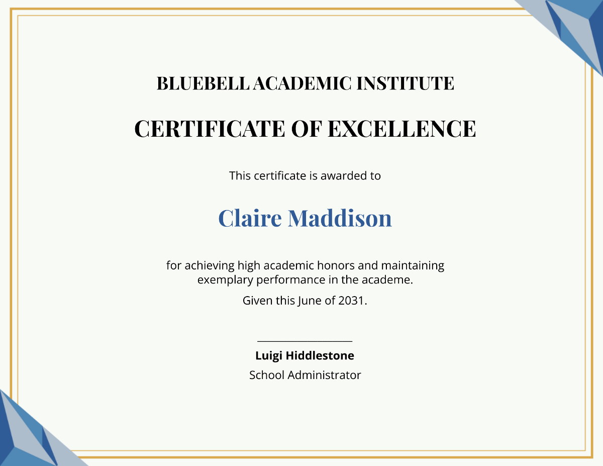 Printable Academic Achievement certificate
