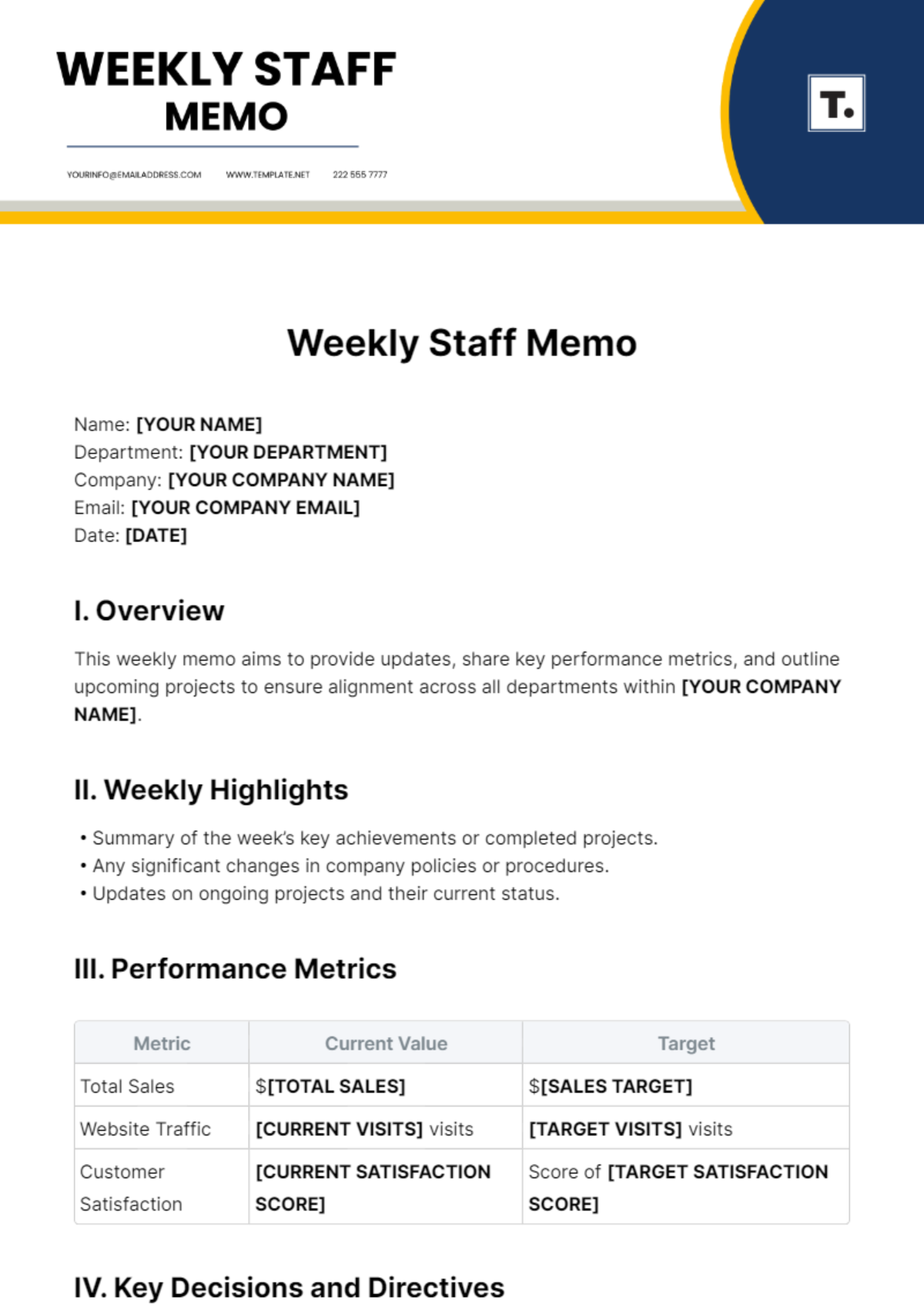 Free Weekly Staff Memo Template