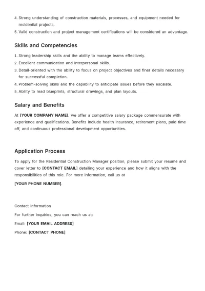 Free Residential Construction Manager Job Ad and Description Template to Edit Online