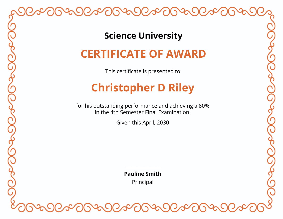 Certificate Of Academic Excellence Award Template