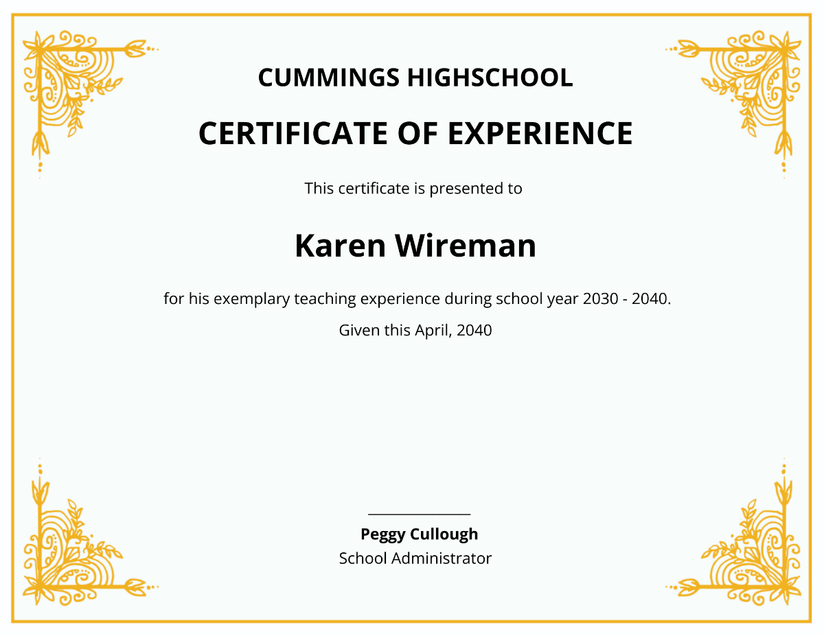 Teaching Experience Certificate Template