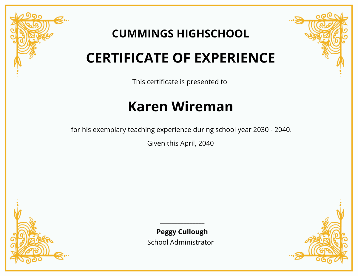 Teaching Experience Certificate