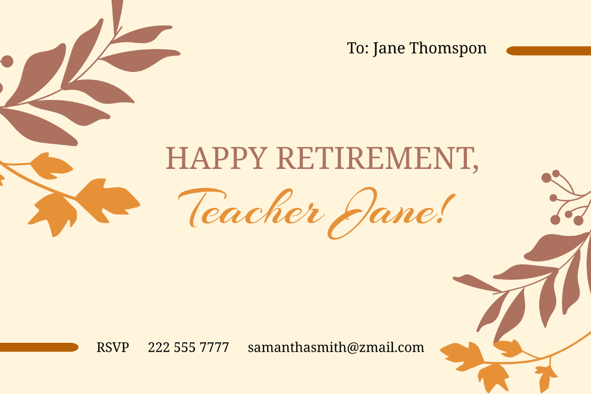 Teacher Retirement Card Template