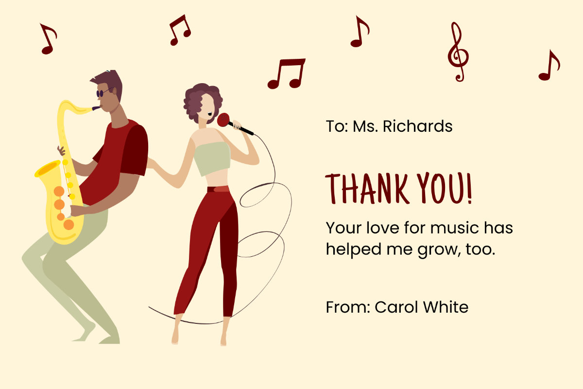Music Teacher Thank You Card Template