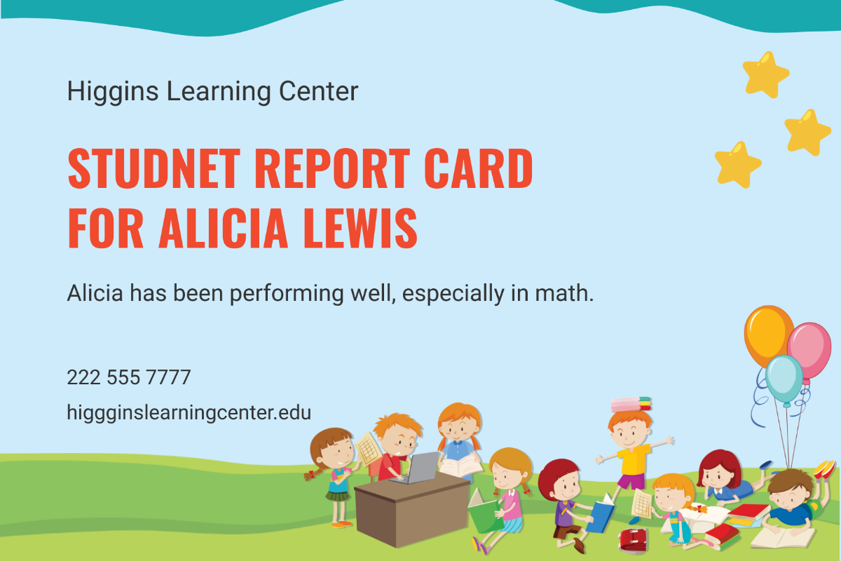 Kindergarten Homeschool Report Card Template