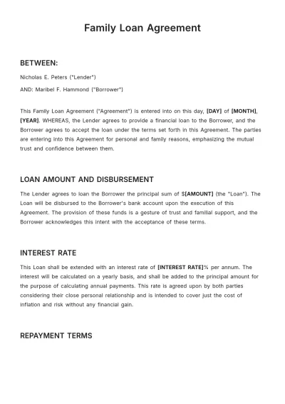Free Family Loan Agreement Template to Edit Online
