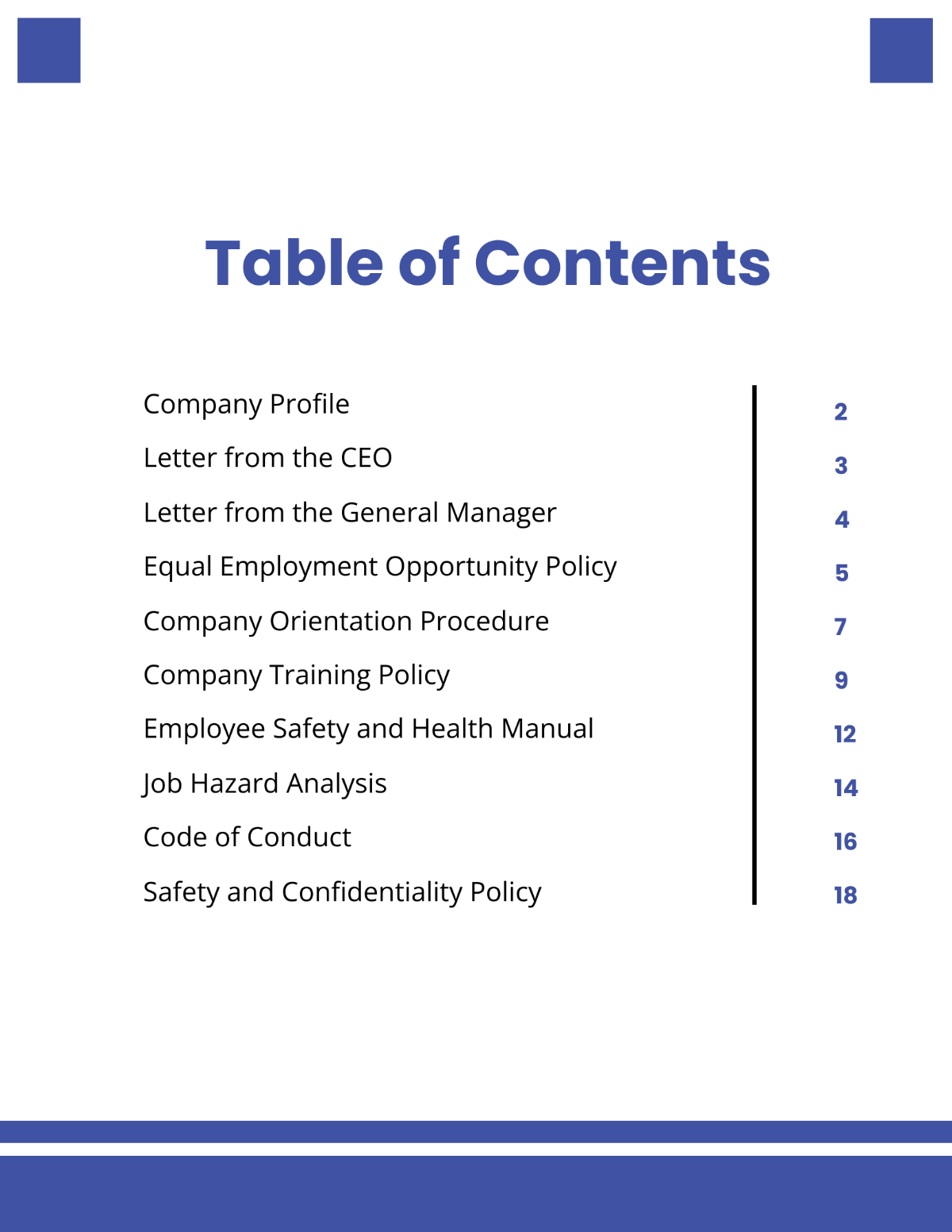 Employee Handbook Table Of Contents Template