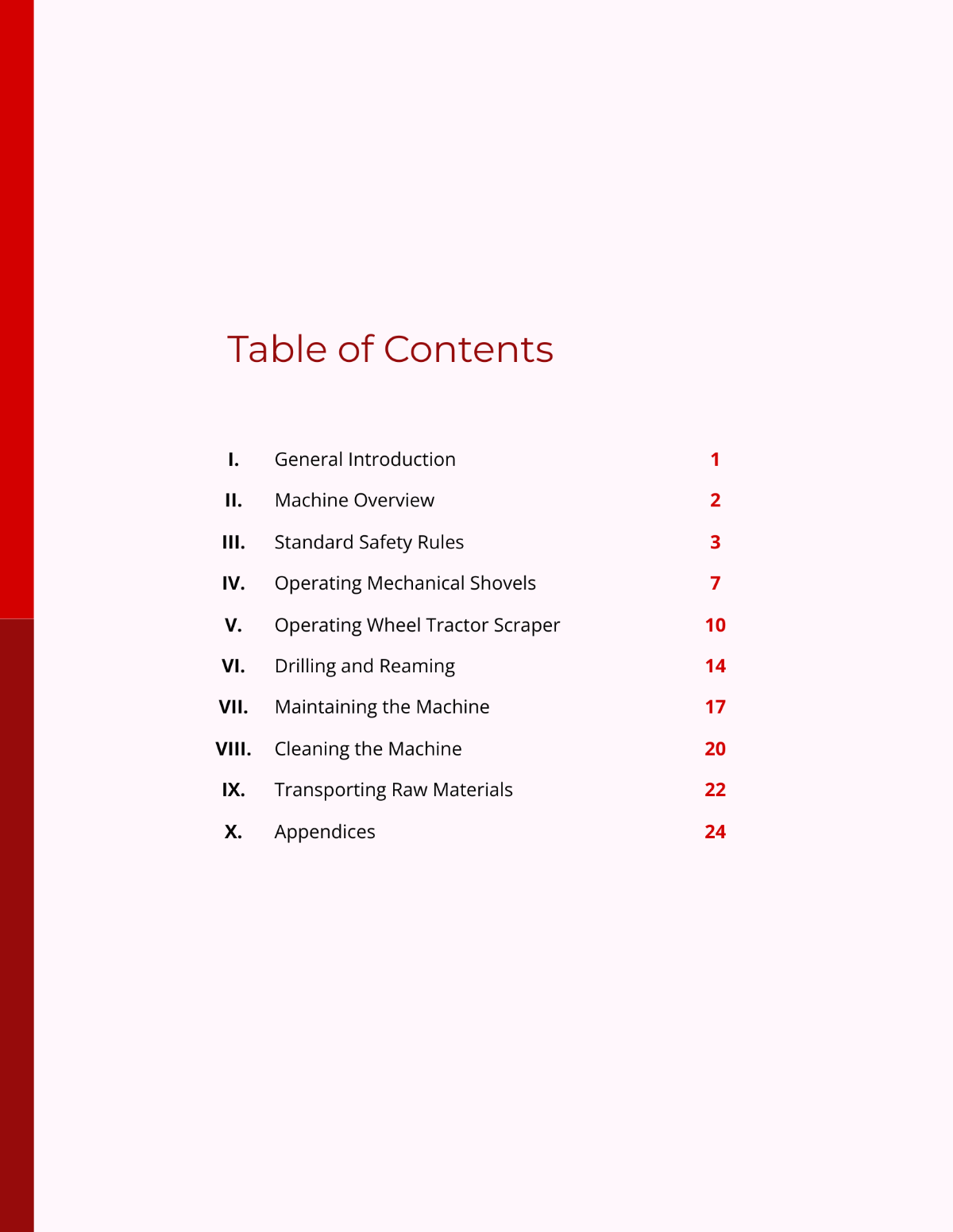 SOP Table of Contents Template
