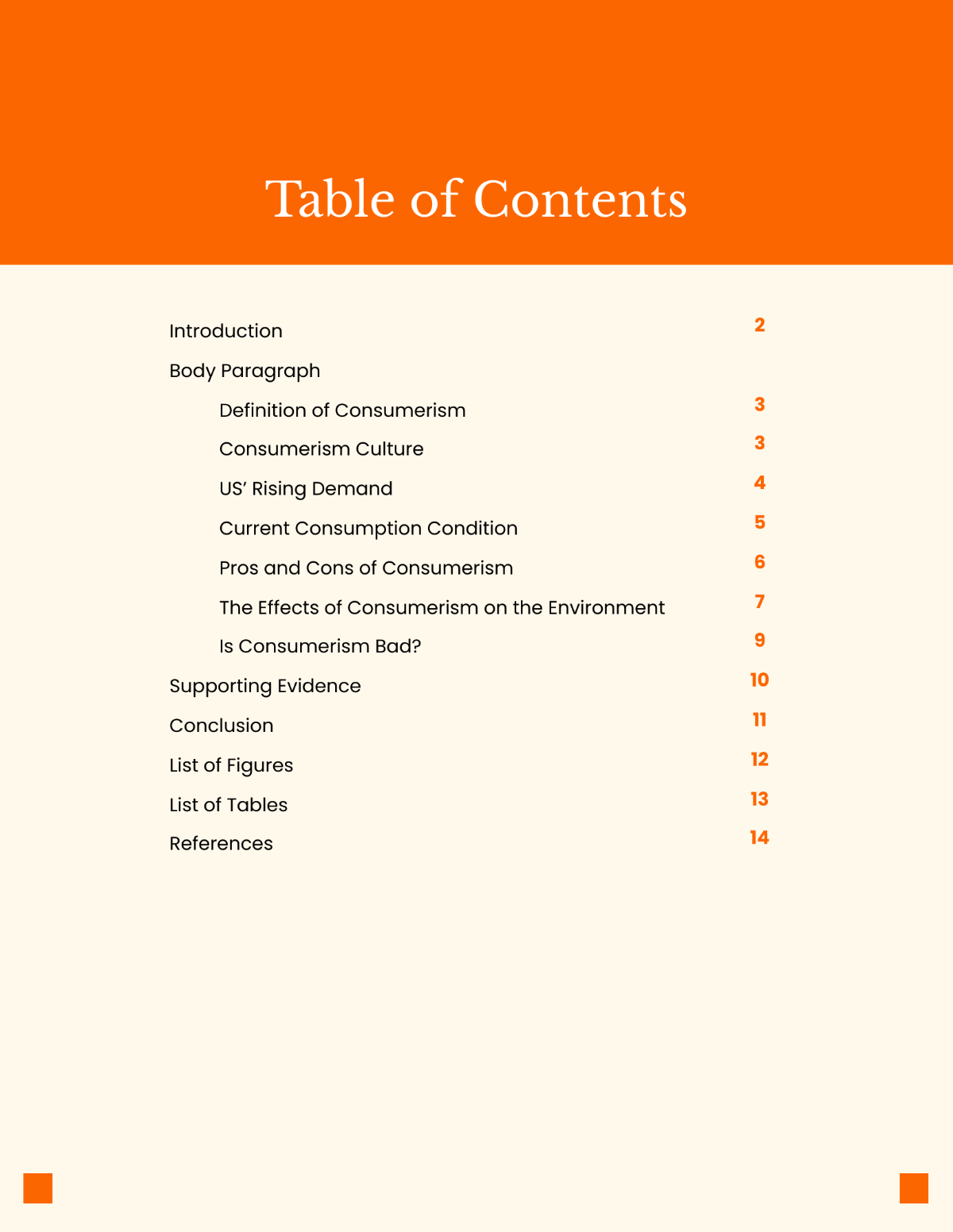 Essay Table of Contents Template