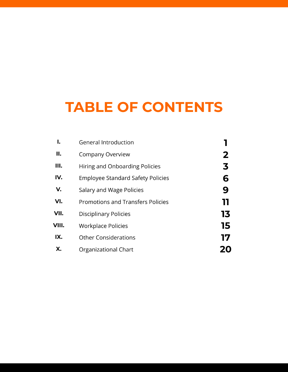 Policy Table Of Contents Template