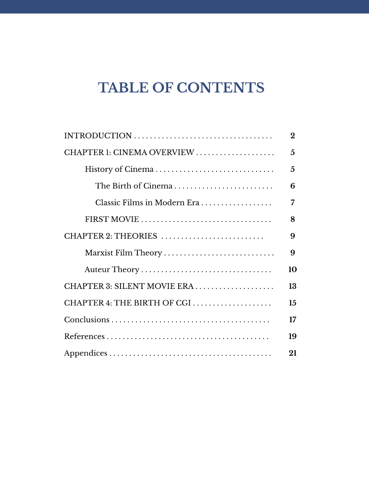 Apa Table Of Contents Template