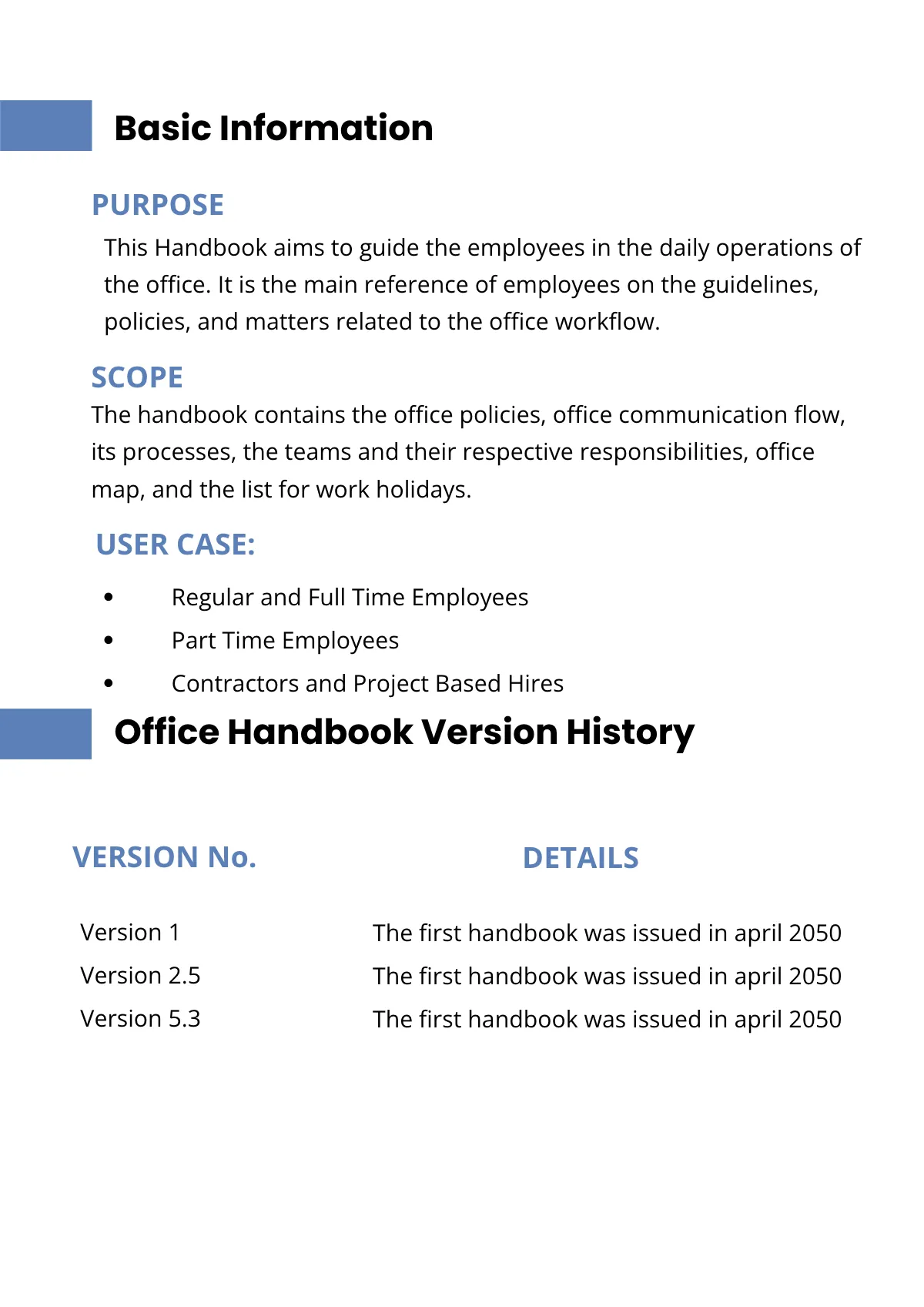 Free Office Handbook Template to Edit Online